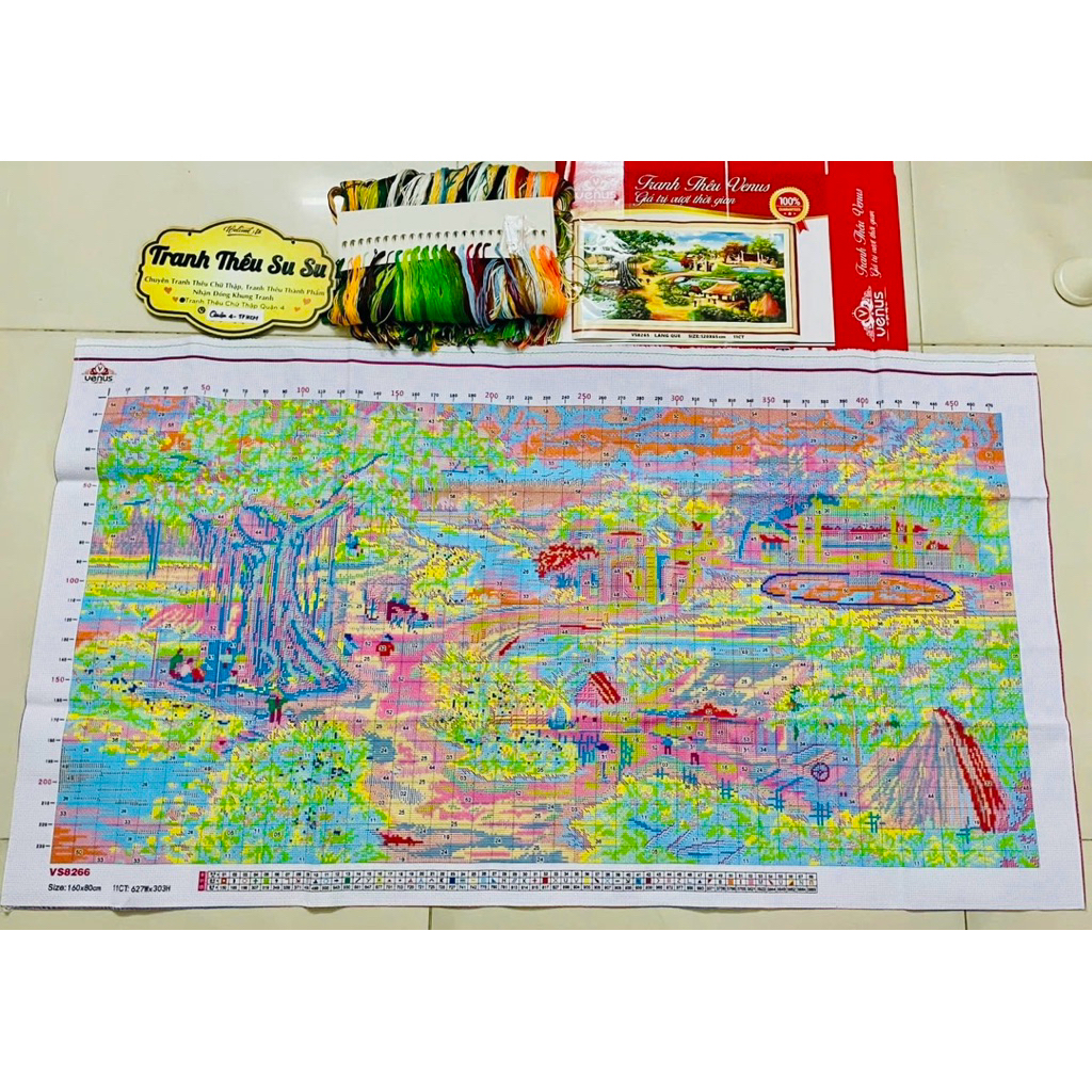 Tranh thêu chữ thập Làng quê Việt nam (cây đa) VS8265, kích thước 120 x 65 cm
