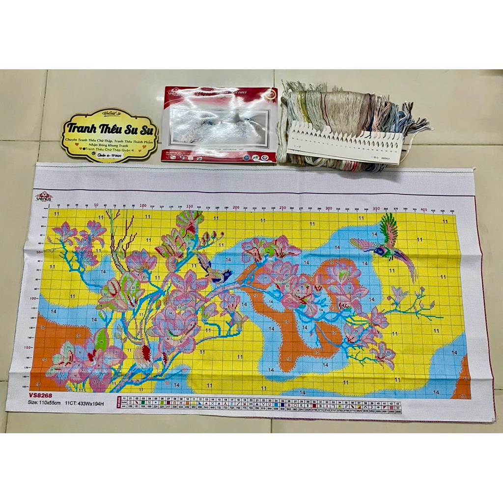 Tranh thêu kín Hoa phong lan VS8268, kích thước 110 x 55 cm