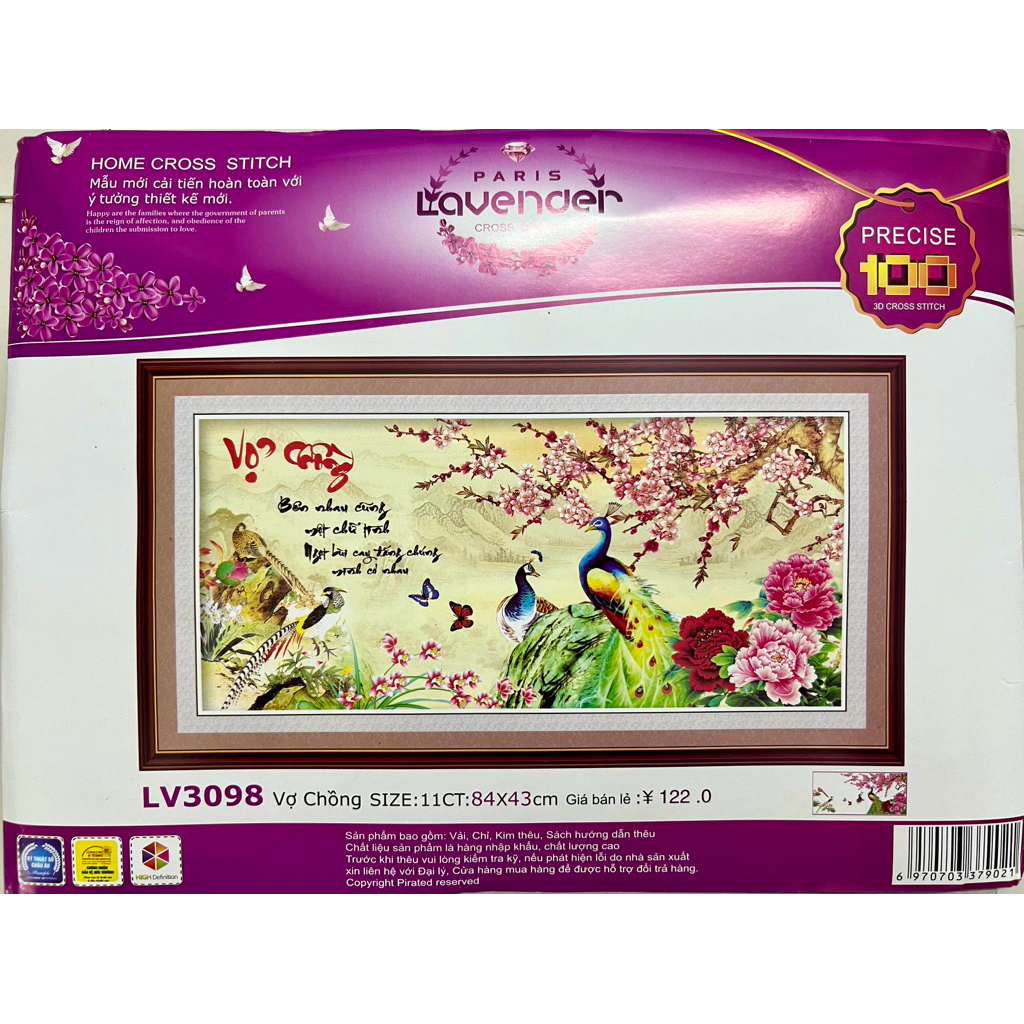 Tranh thêu chữ thập Vợ chồng, tranh thêu 3D, thêu 3 sợi