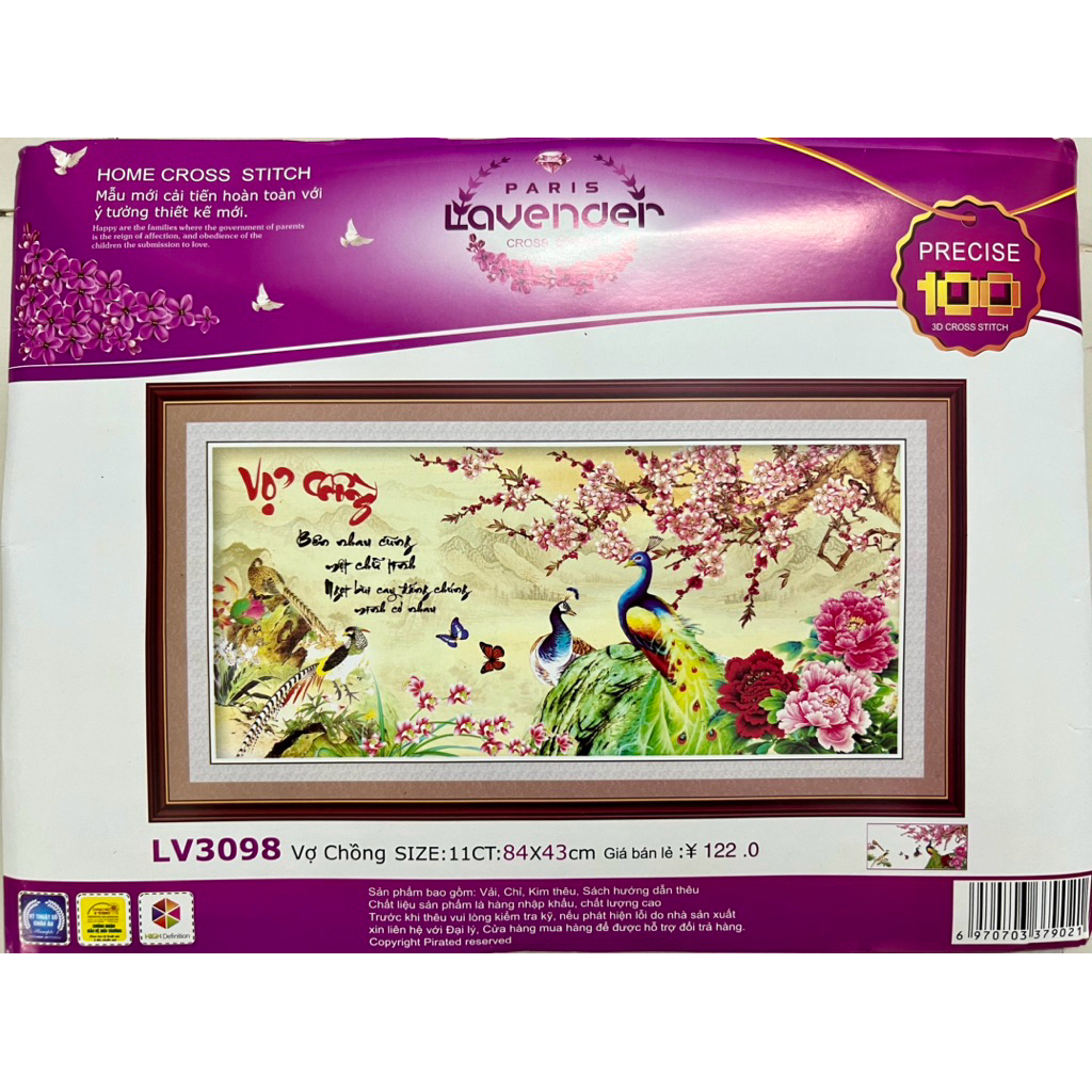Tranh thêu chữ thập Vợ chồng, tranh thêu 3D, thêu 3 sợi