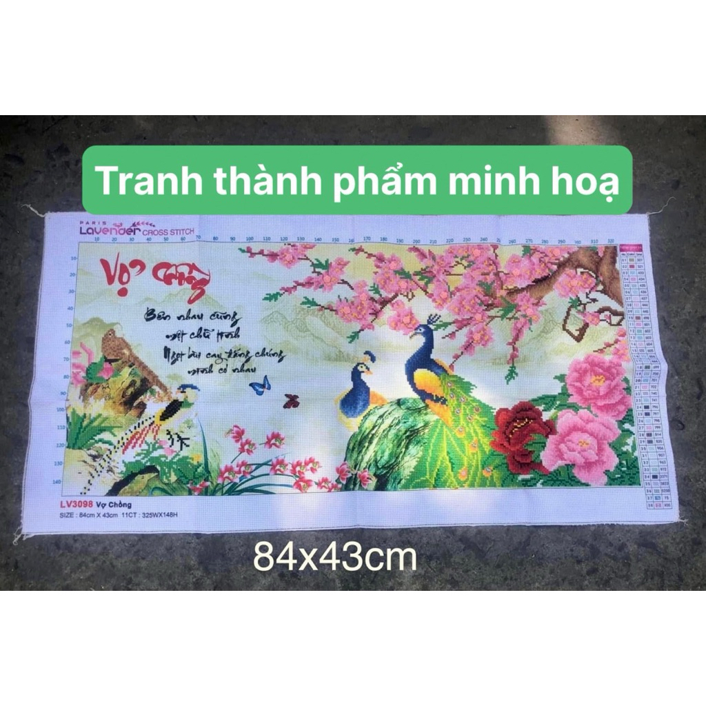 Tranh thêu chữ thập Vợ chồng, tranh thêu 3D, thêu 3 sợi