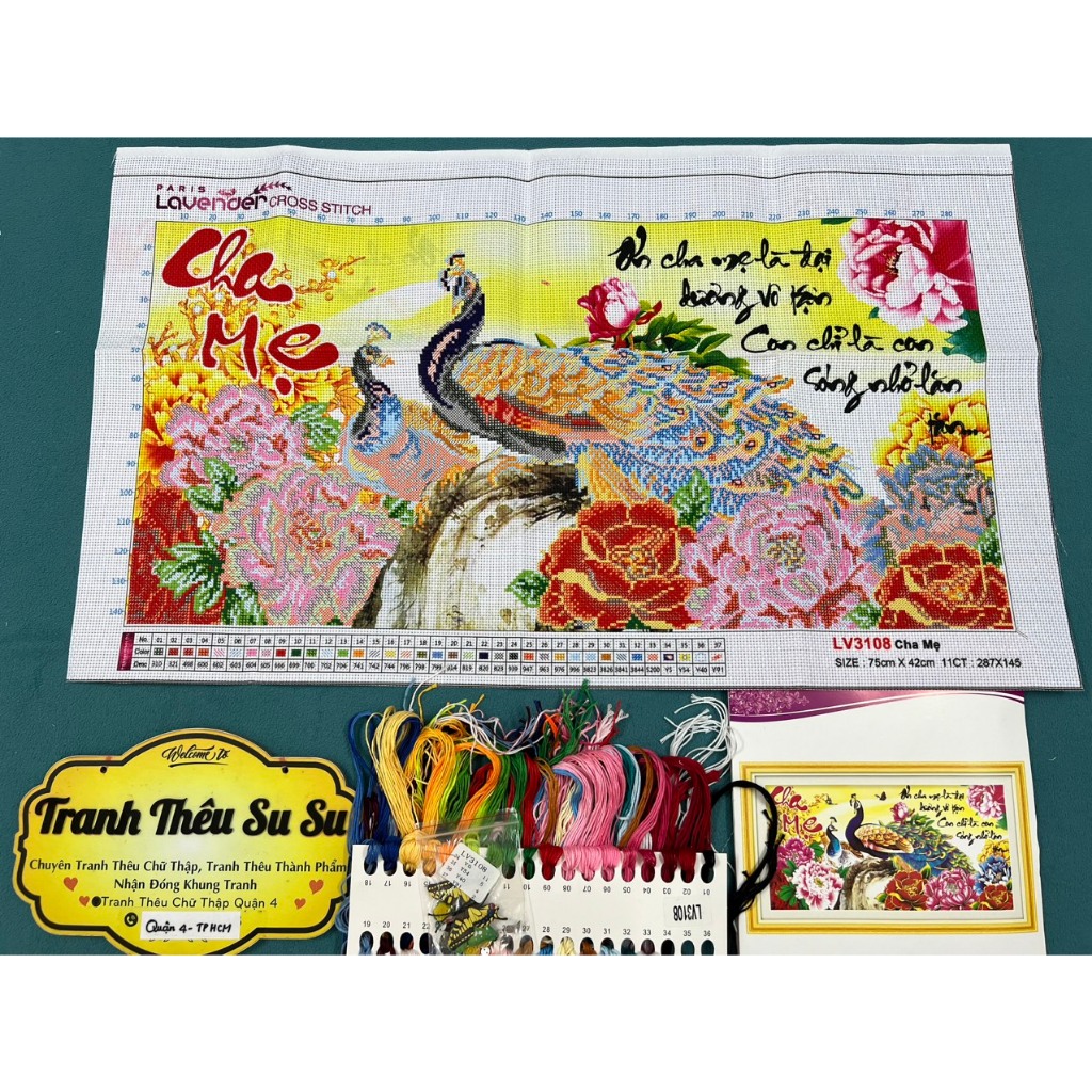 Tranh thêu Cha mẹ LV3160, LV3142, LV3061, LV (các mẫu này đều thêu 3D)