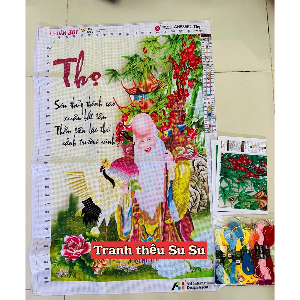 Tranh thêu chữ thập Thọ AL53552, kích thước 55 x 80 cm, không thêu kín