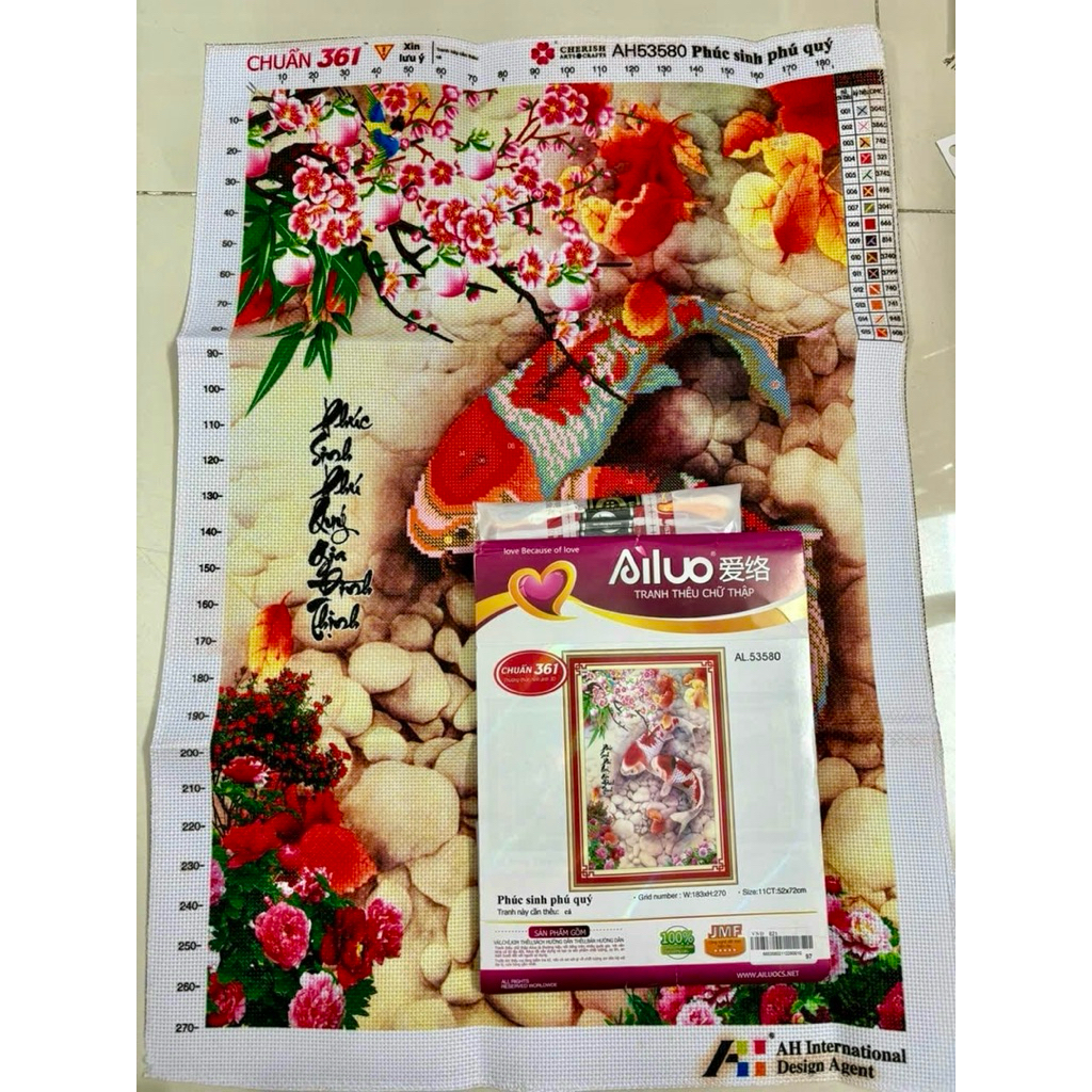Tranh thêu chữ thập Song ngư AL53580, thêu 3D