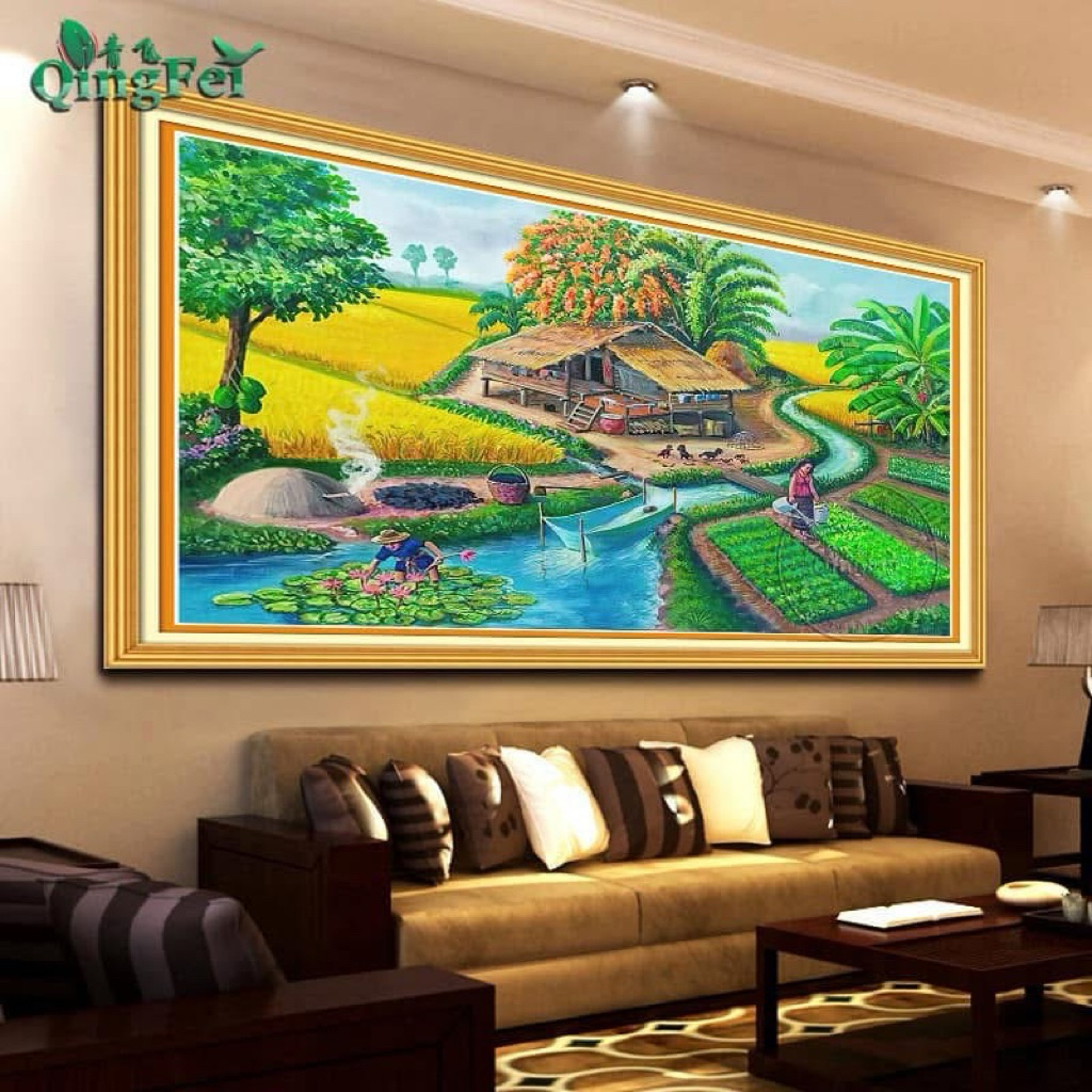 Tranh thêu kín Phong cảnh đồng quê yên bình EDB283, EBD246, EDB261