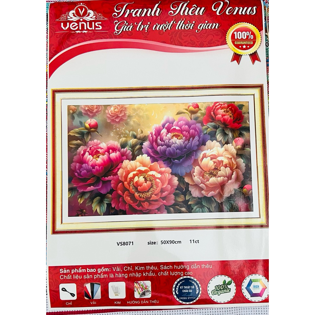 Tranh thêu kín Hoa mẫu đơn VS8101, VS8071, 6492, 8K251L