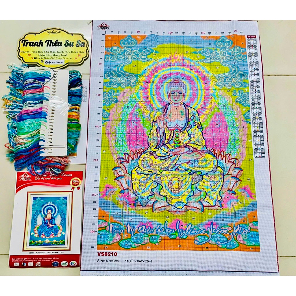 Tranh thêu kín phật Dược sư lưu ly quang dương phật VS8210, kích thước 60 x 90 cm