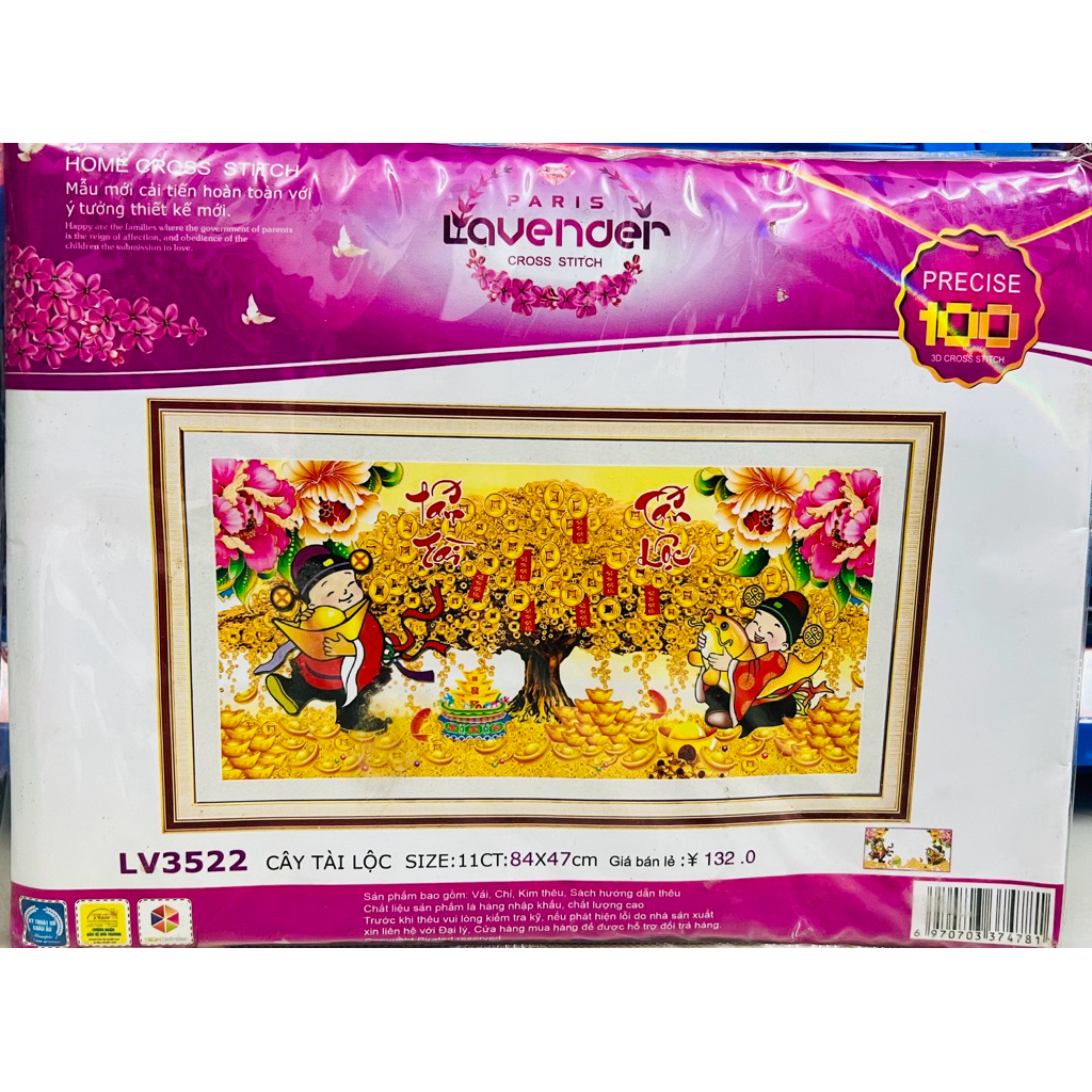 Tranh thêu chữ thập Cây tài lộc LV3522, LV3497, tranh thêu 3D