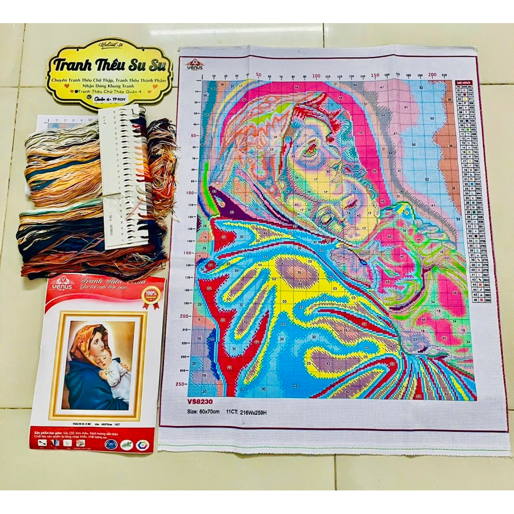 Tranh thêu kín Đức Mẹ, kích thước 60 x 70 cm