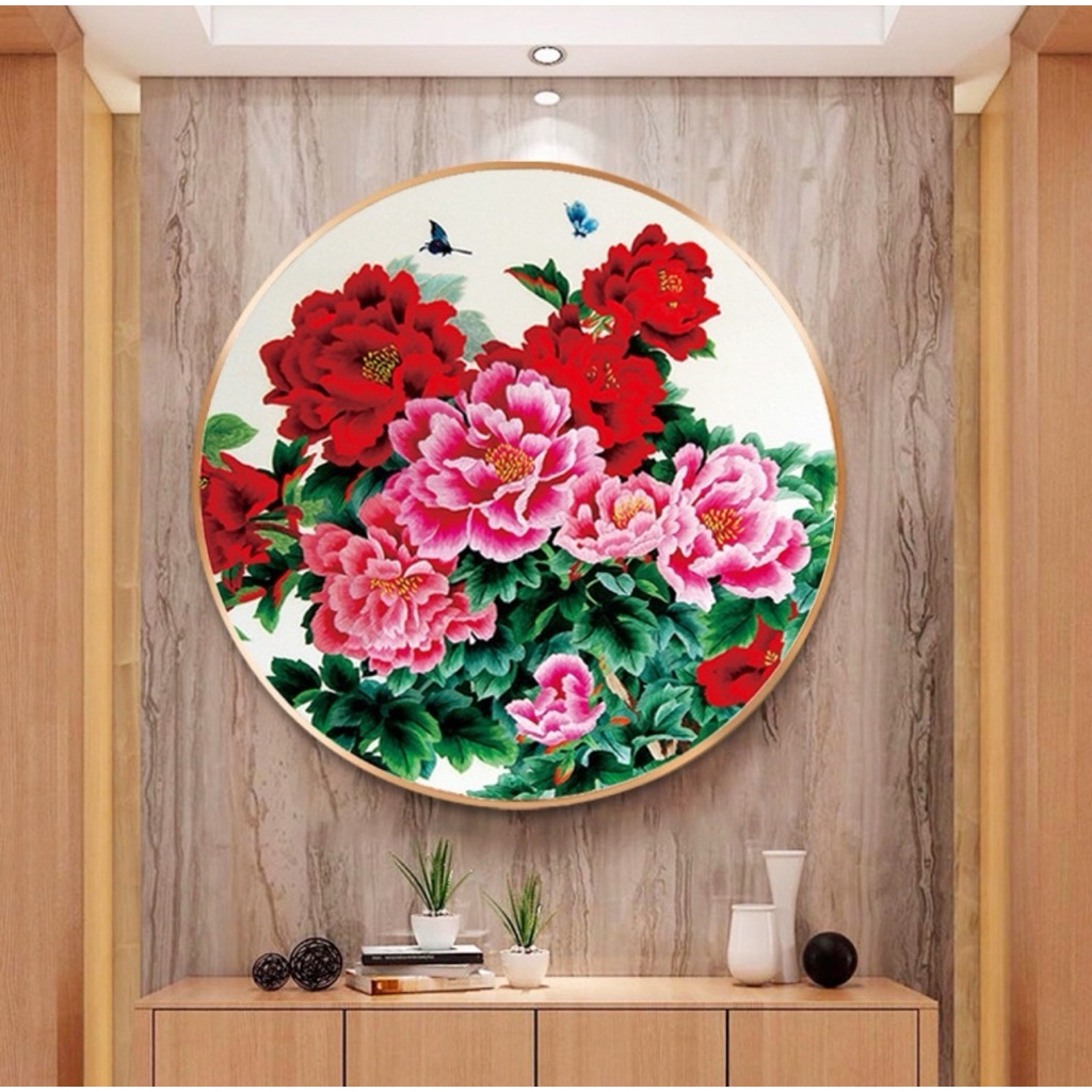 Tranh thêu kín chữ thập Hoa mẫu đơn DX1112, kích thước 50 x 50 cm