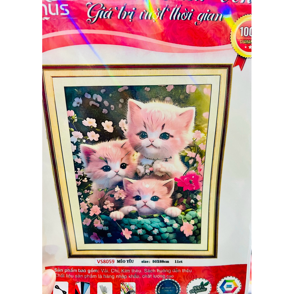Tranh thêu kín Mèo lười, mèo dễ thương VS8059