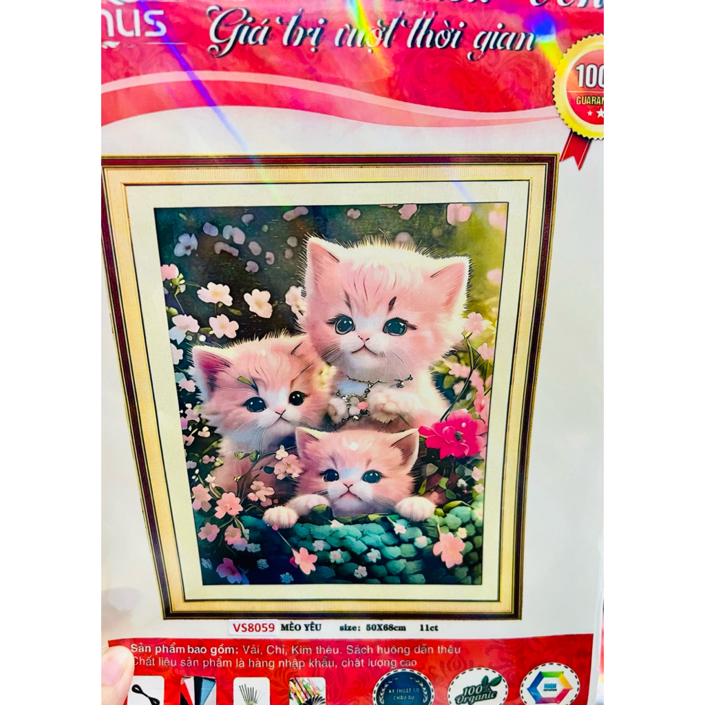Tranh thêu kín Mèo lười, mèo dễ thương VS8059