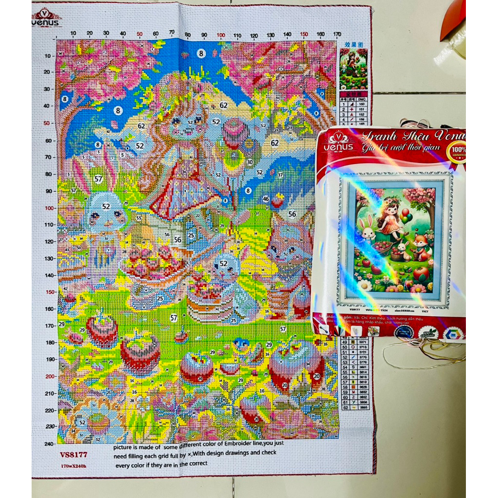Tranh thêu kín vườn cổ tích vs8177, kích thước 50x68 cm, 11ct thêu 3 sợi