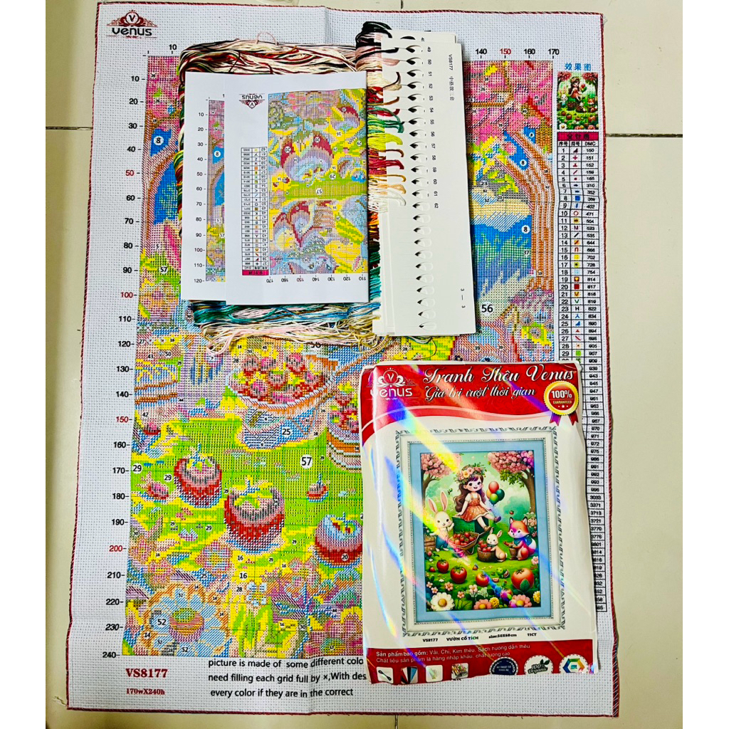 Tranh thêu kín vườn cổ tích vs8177, kích thước 50x68 cm, 11ct thêu 3 sợi