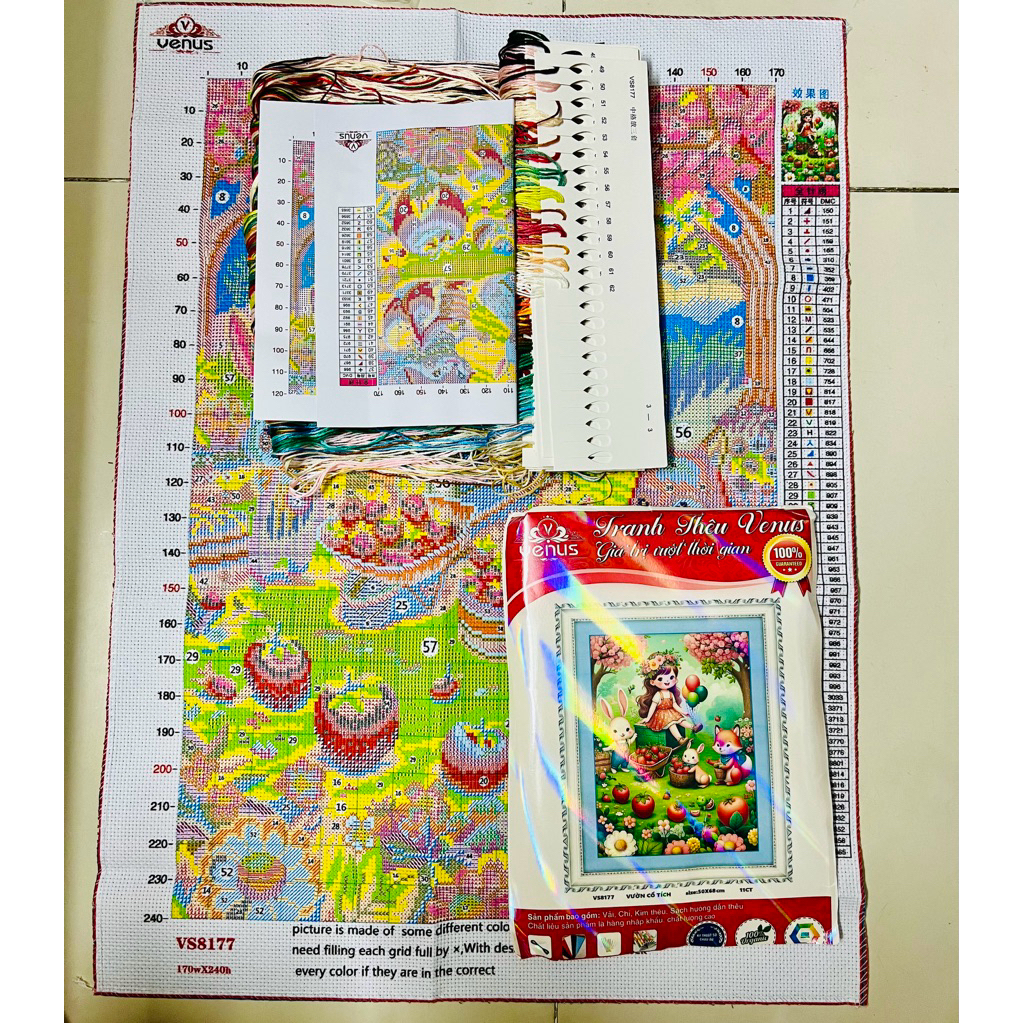 Tranh thêu kín vườn cổ tích vs8177, kích thước 50x68 cm, 11ct thêu 3 sợi