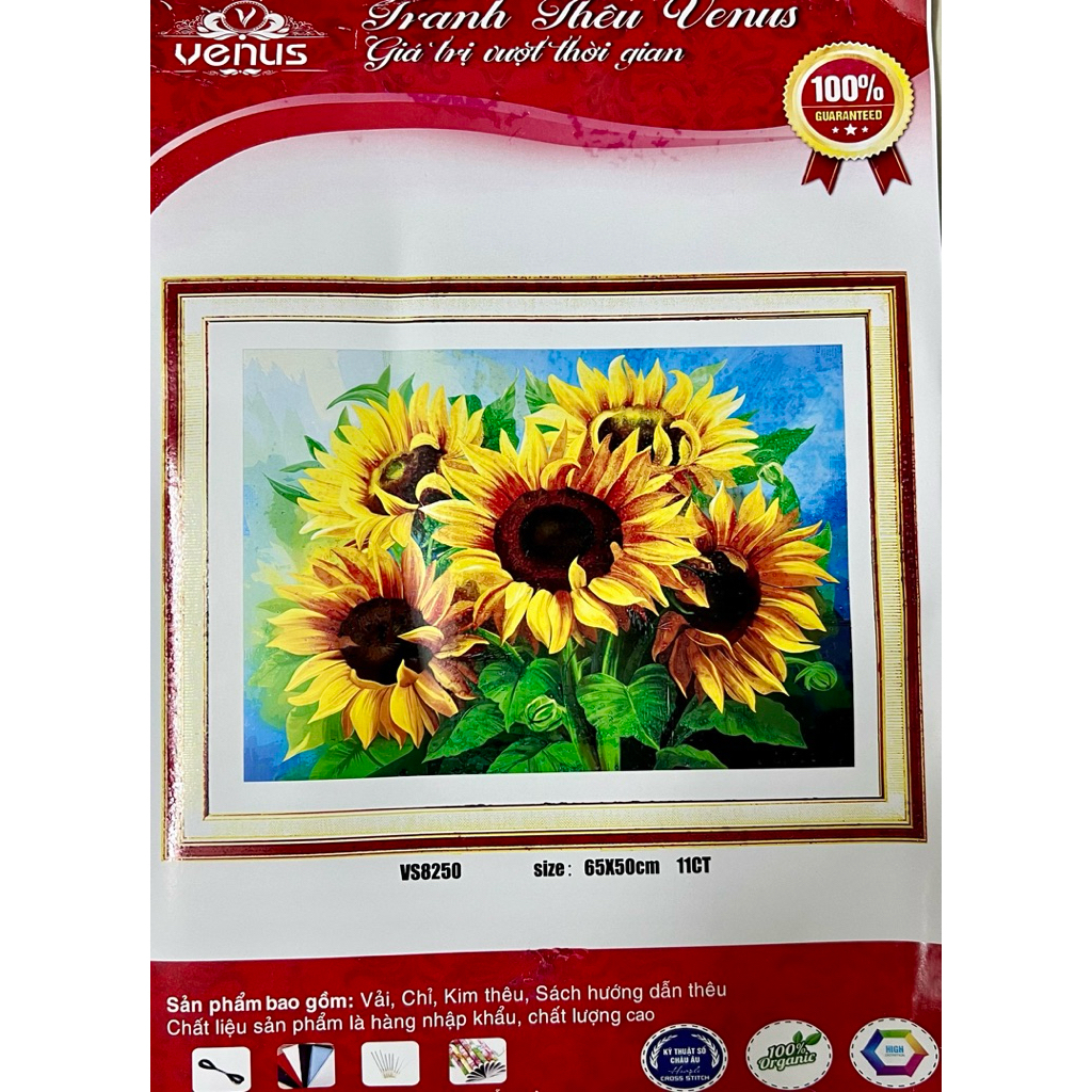 Tranh thêu kín Hoa hướng dương VS8250, kích thước 65*50 cm