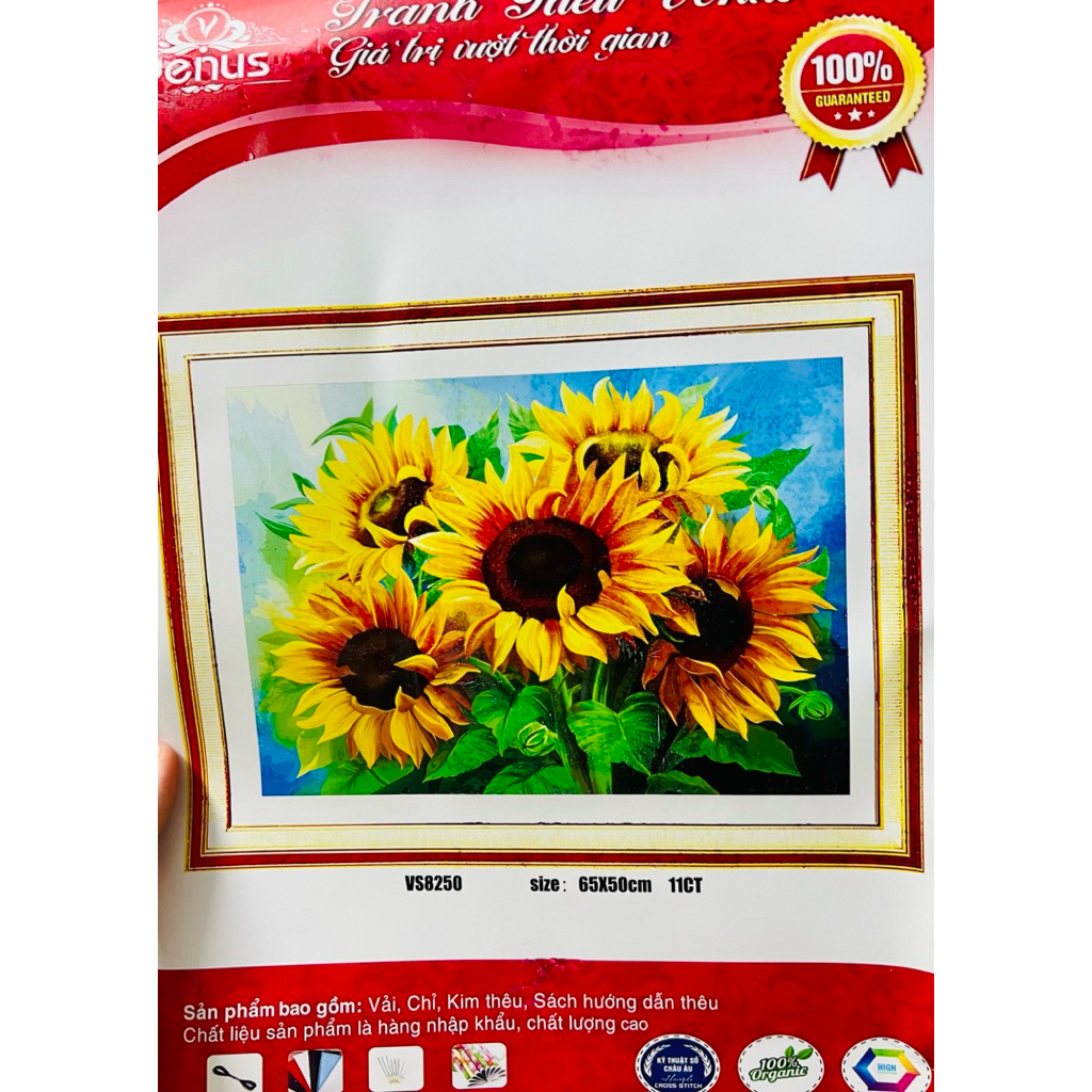 Tranh thêu kín Hoa hướng dương VS8250, kích thước 65*50 cm