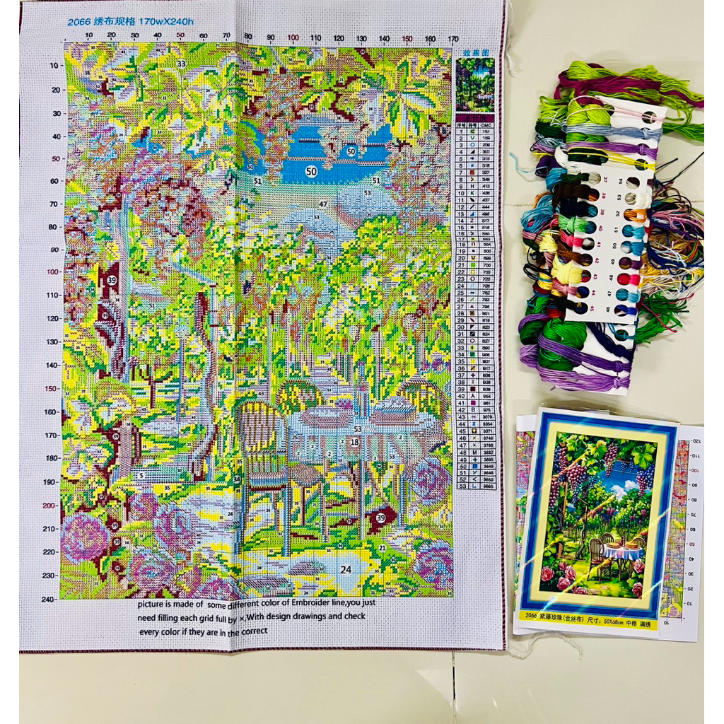 Tranh thêu kín Vườn nho 2066, kích thước 62 x 62 cm, thêu kín