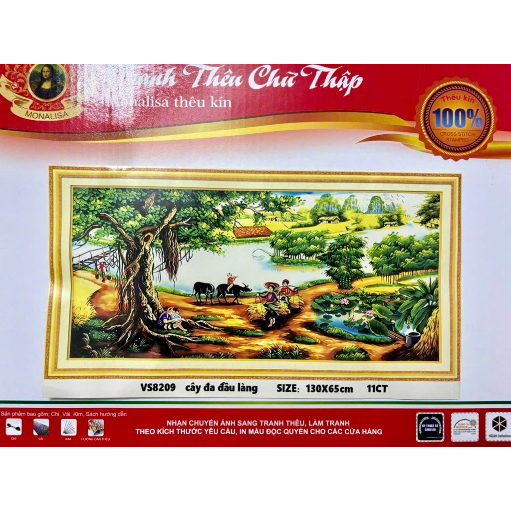 Tranh thêu kín Phong cảnh làng quê VS8209, kích thước 130 x 65 cm