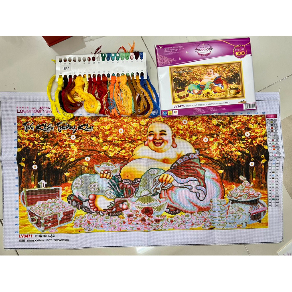Tranh thêu chữ thập Phật di lặc LV3471, kích thước 84 x 44 cm