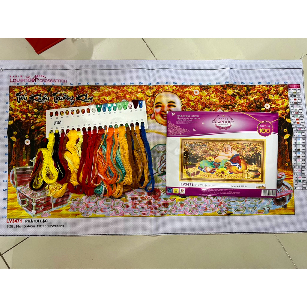 Tranh thêu chữ thập Phật di lặc LV3471, kích thước 84 x 44 cm