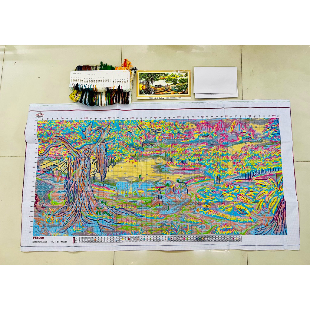 Tranh thêu kín Phong cảnh làng quê VS8209, kích thước 130 x 65 cm