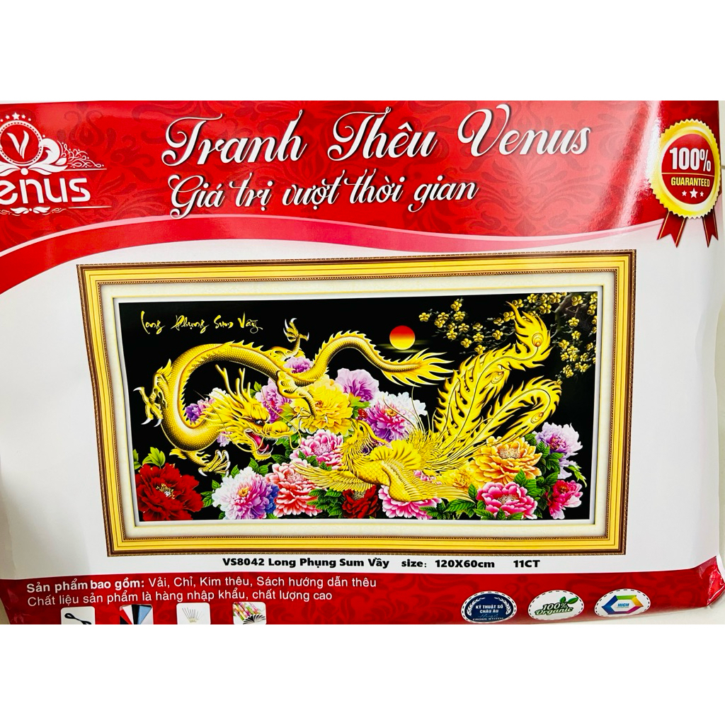 Tranh thêu kín Long phụng sum vầy vs8042, kt 120 x 60 cm