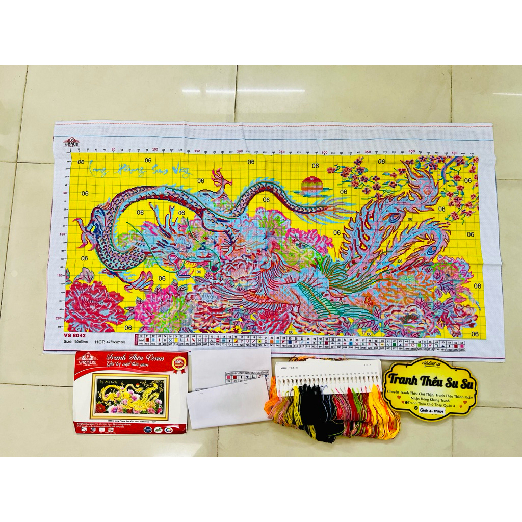 Tranh thêu kín Long phụng sum vầy vs8042, kt 120 x 60 cm