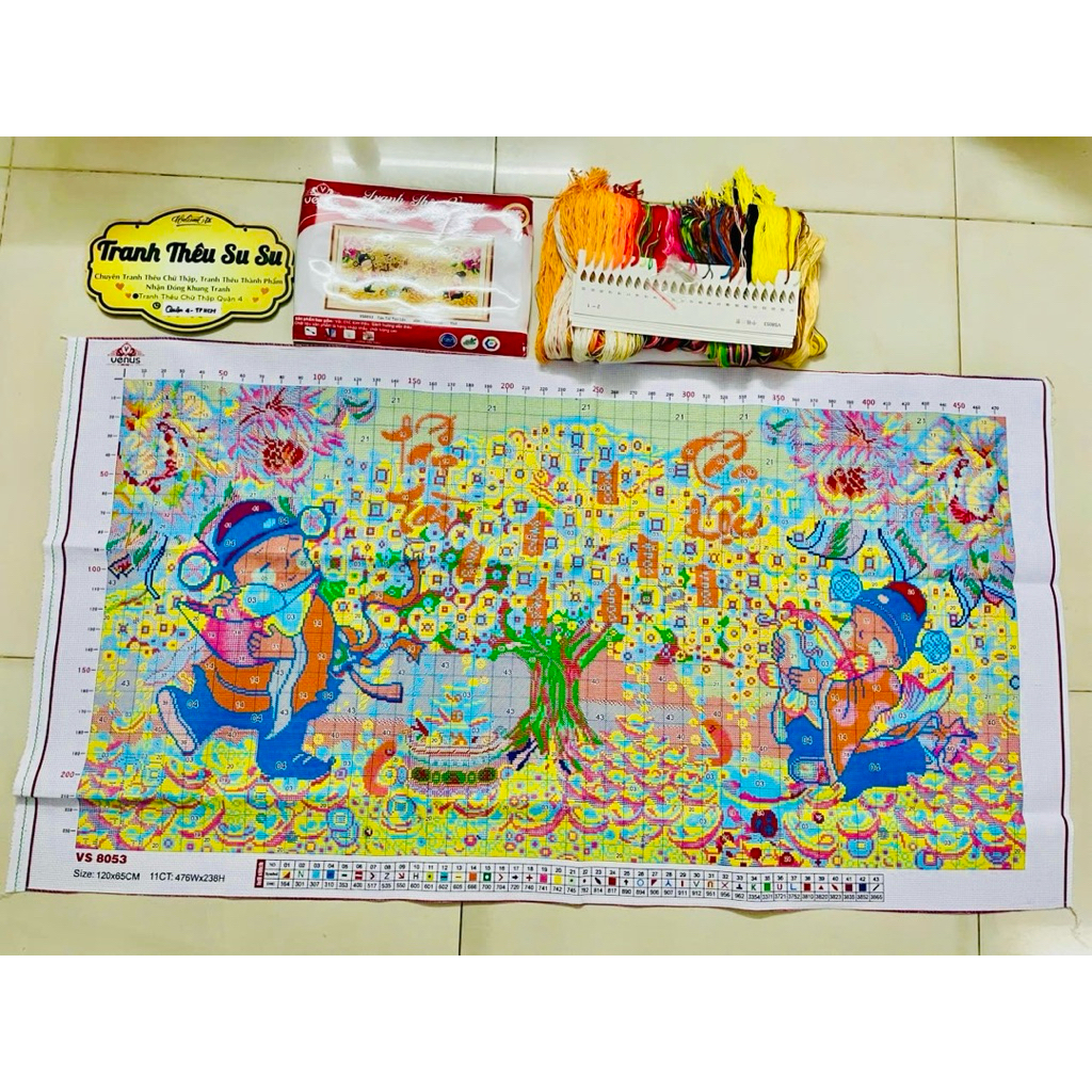 Tranh thêu kín chữ thập Thần tài - tài lộc VS8053, kích thước 120 x 65 cm