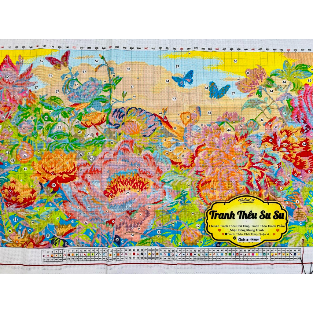 Tranh thêu kín Hoa mẫu đơn xinh tươi VS9042, kích thước 167x 76 cm