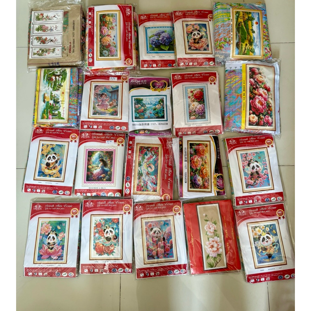 Tranh thêu kín cá chép hoa sen VS8827, kích thước 50 x 50 cm