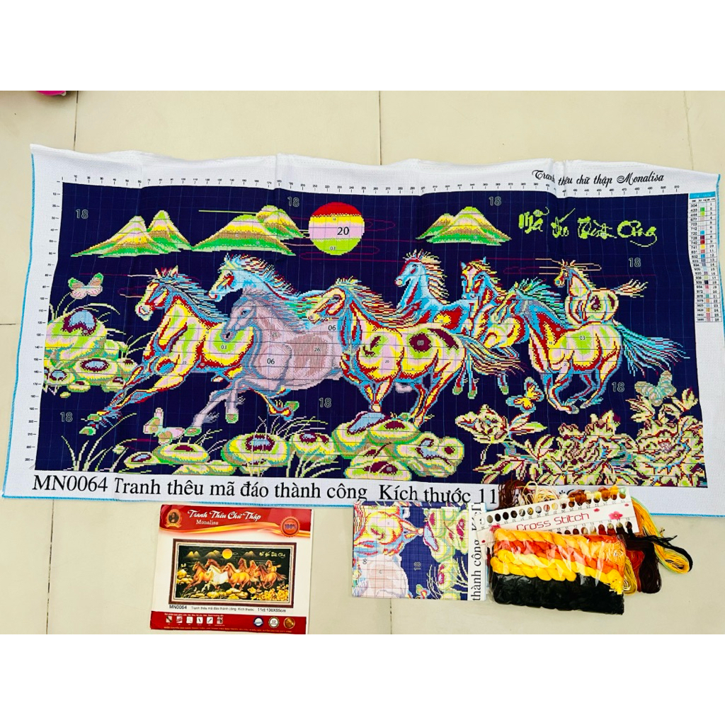 Tranh thêu kín Mã đáo thành công MN0064, kích thước 130 x 65 cm