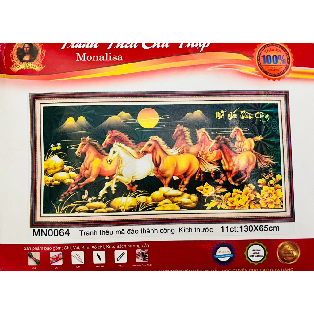 Tranh thêu kín Mã đáo thành công MN0064, kích thước 130 x 65 cm