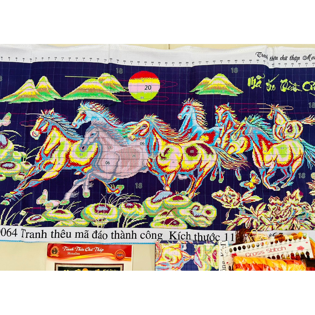 Tranh thêu kín Mã đáo thành công MN0064, kích thước 130 x 65 cm