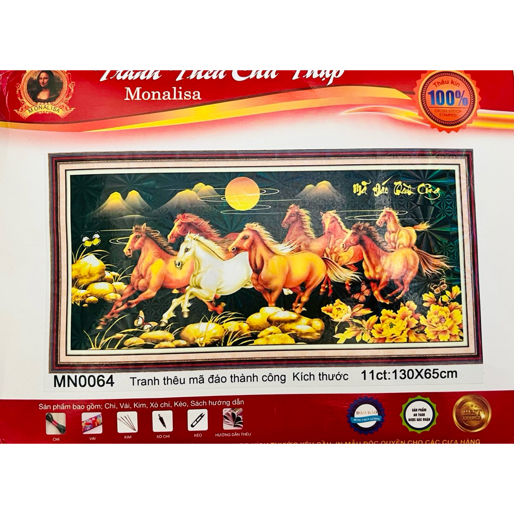 Tranh thêu kín Mã đáo thành công MN0064, kích thước 130 x 65 cm