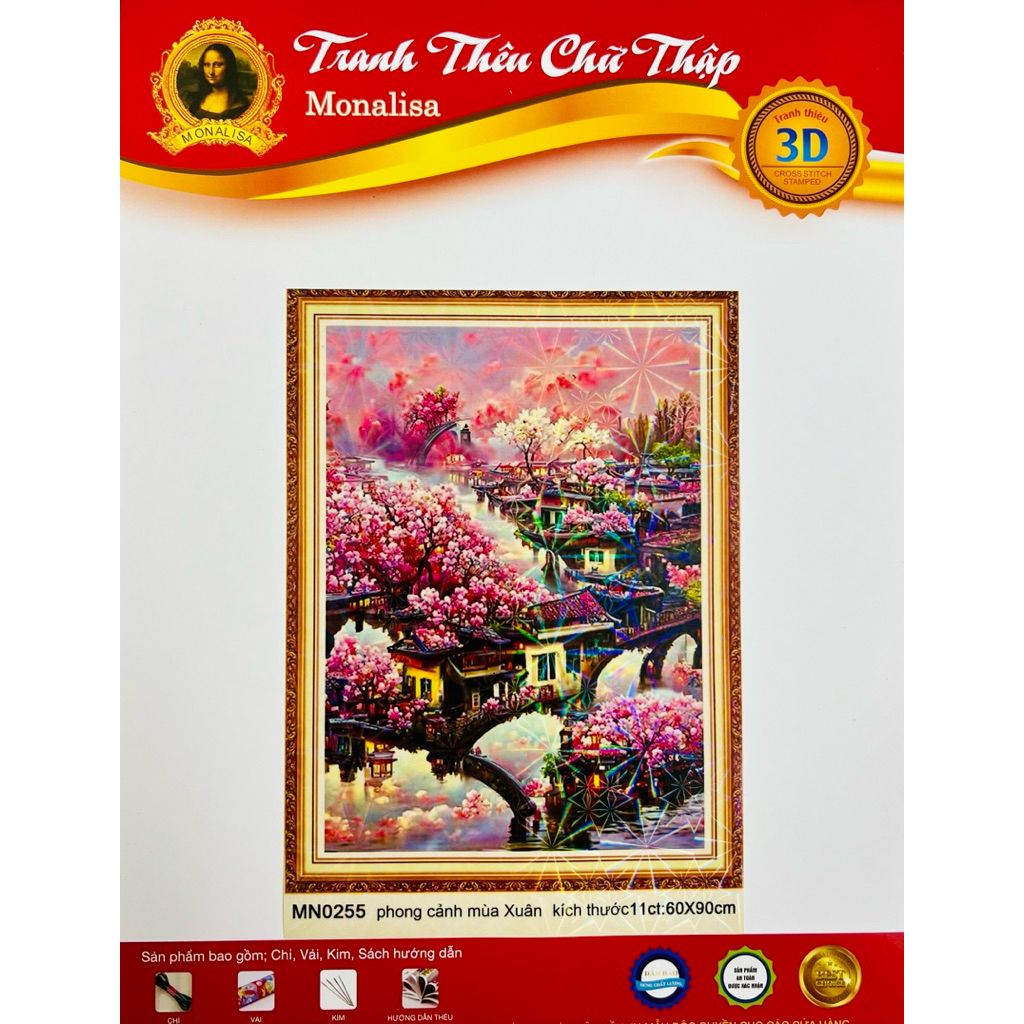 Bộ tranh phong cảnh Xuân Hạ Thu Đông, thêu kín mỗi bức kích thước 60 x 90 cm