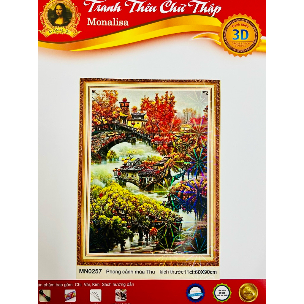 Bộ tranh phong cảnh Xuân Hạ Thu Đông, thêu kín mỗi bức kích thước 60 x 90 cm