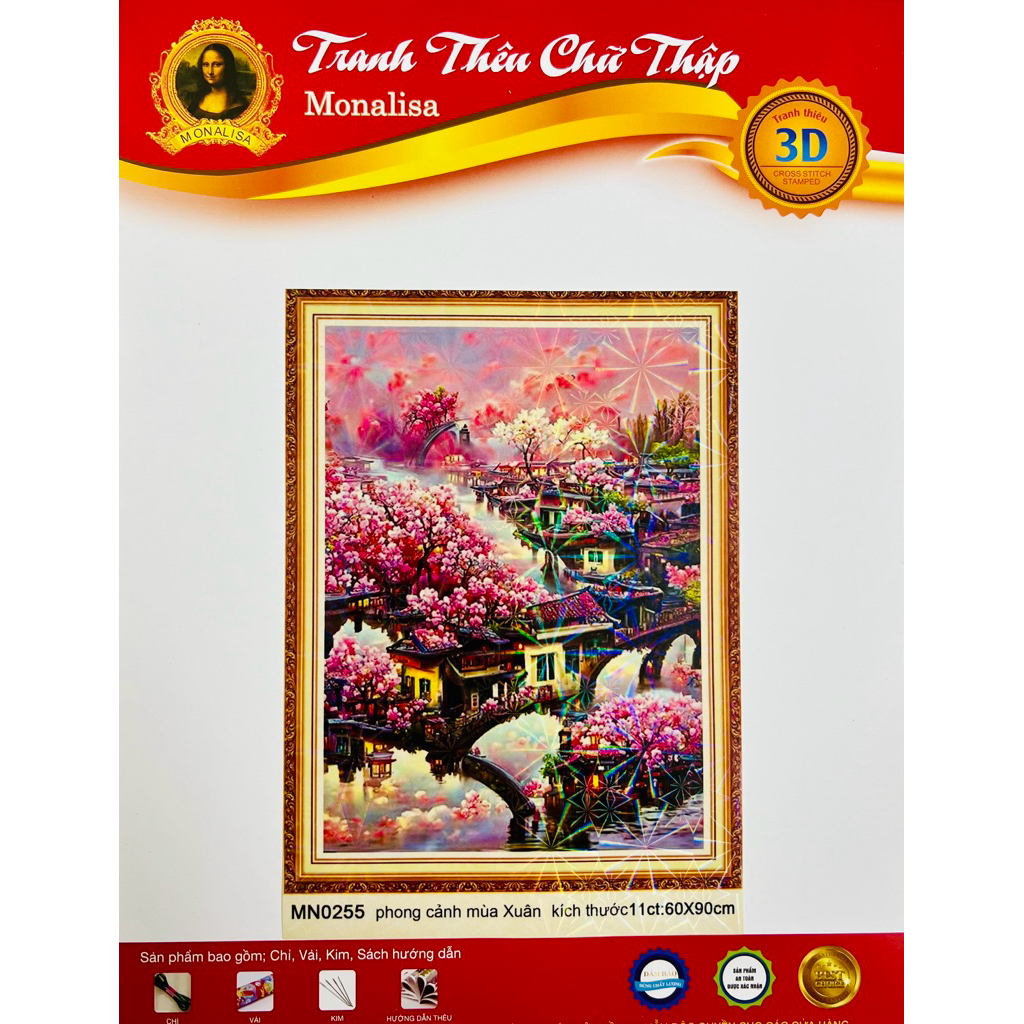 Bộ tranh phong cảnh Xuân Hạ Thu Đông, thêu kín mỗi bức kích thước 60 x 90 cm