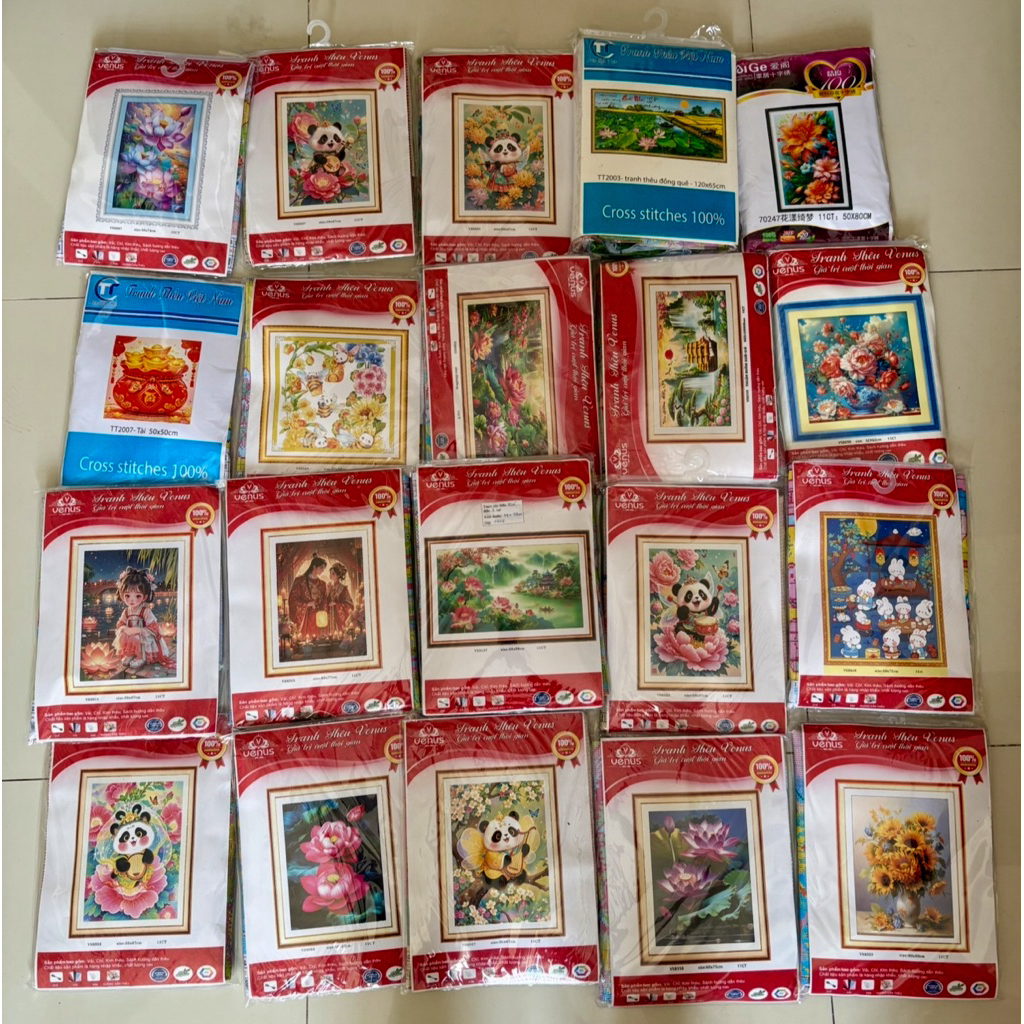 Tranh thêu kín Mẫu đơn hồng A632, kích thước 55 x 75 cm