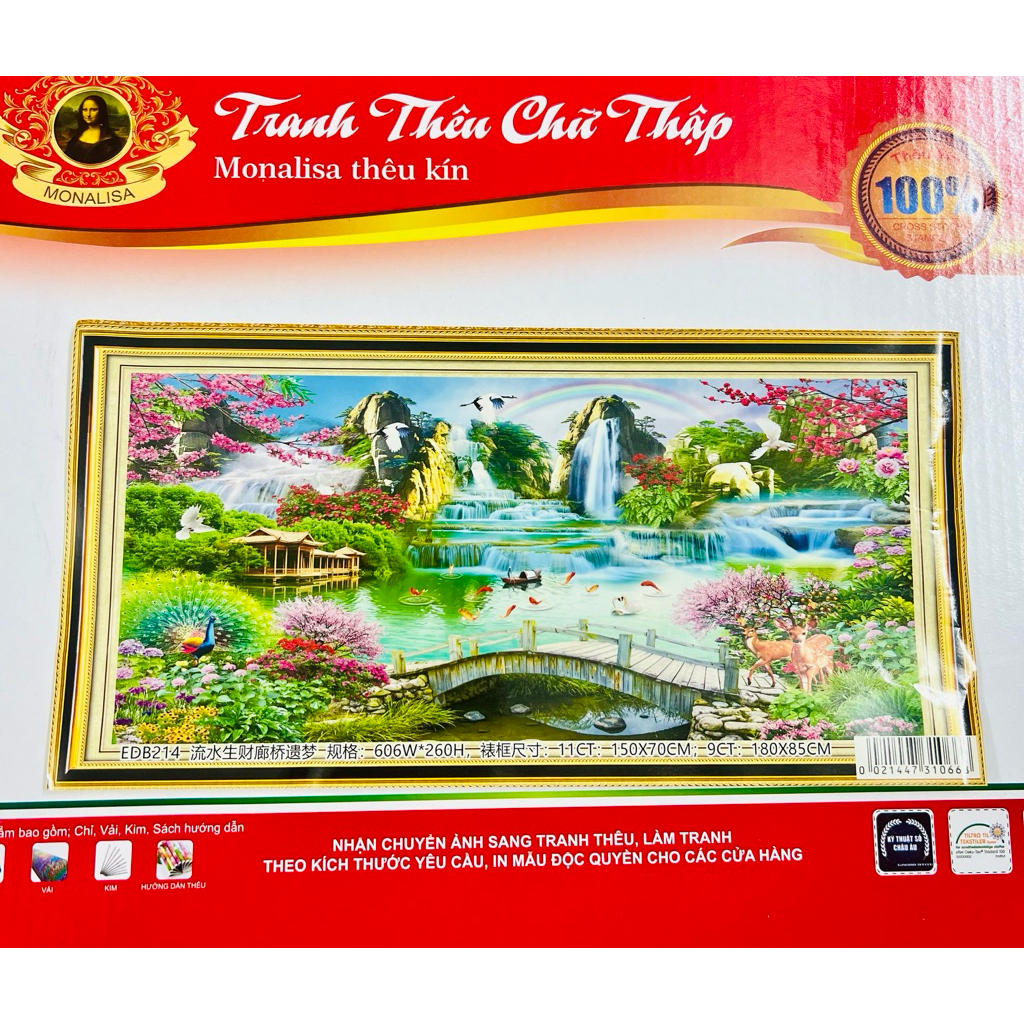 Tranh thêu kín Phong cảnh Lưu thủy sinh tài EDB214, kích thước 150x 70 cm