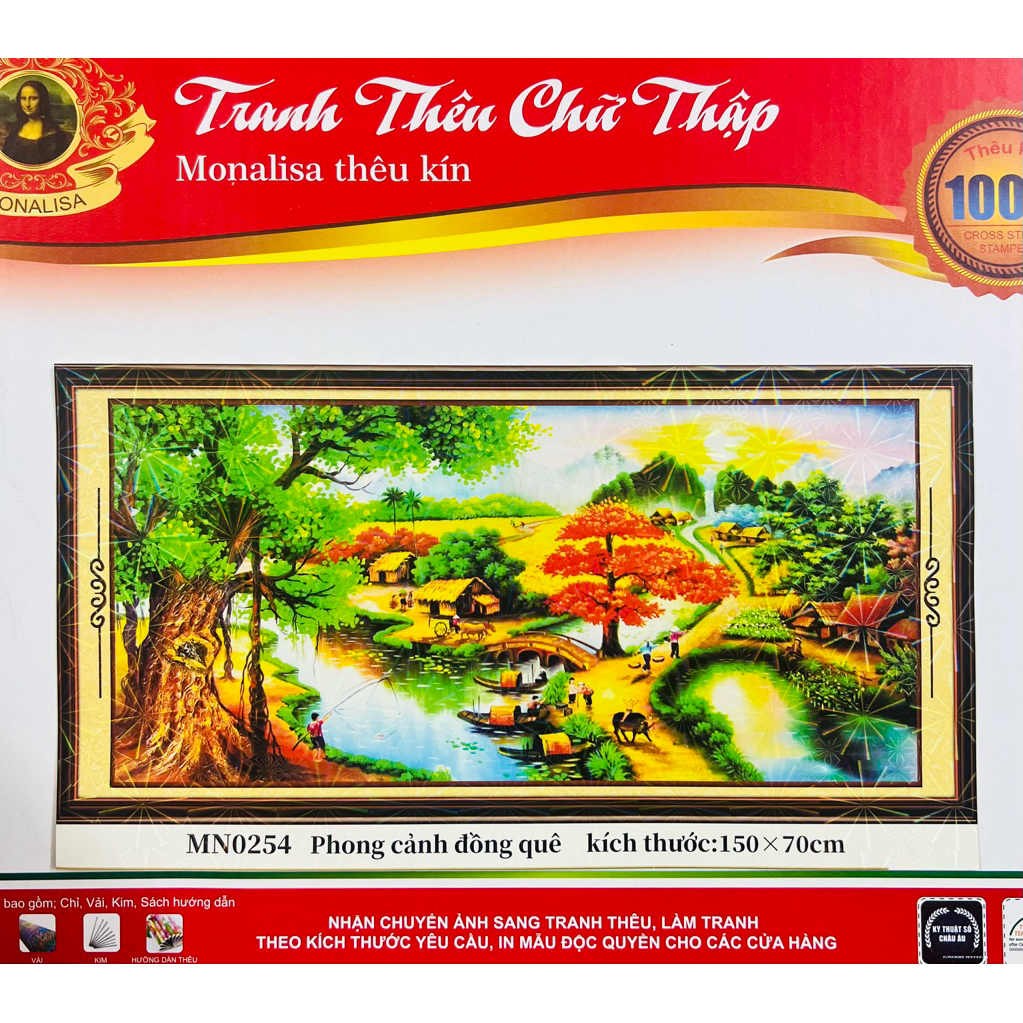 Tranh thêu kín Phong cảnh đồng quê MN0254, kích thước 150 x 70 cm