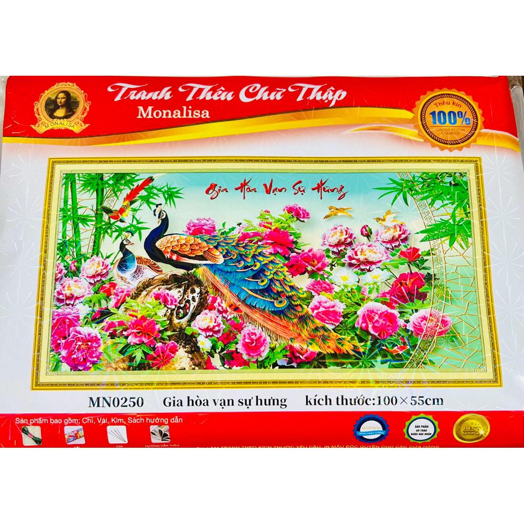 Tranh thêu kín Gia hoà vạn sự hưng MN0250, kích thước 100 x 55 cm