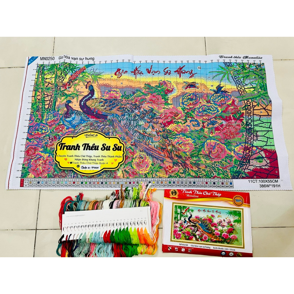 Tranh thêu kín Gia hoà vạn sự hưng MN0250, kích thước 100 x 55 cm