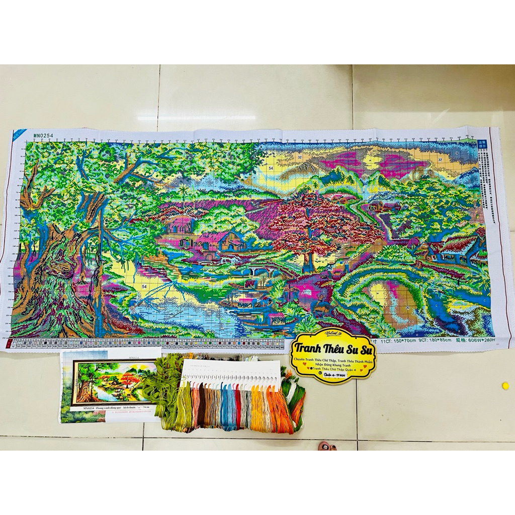 Tranh thêu kín Phong cảnh đồng quê MN0254, kích thước 150 x 70 cm