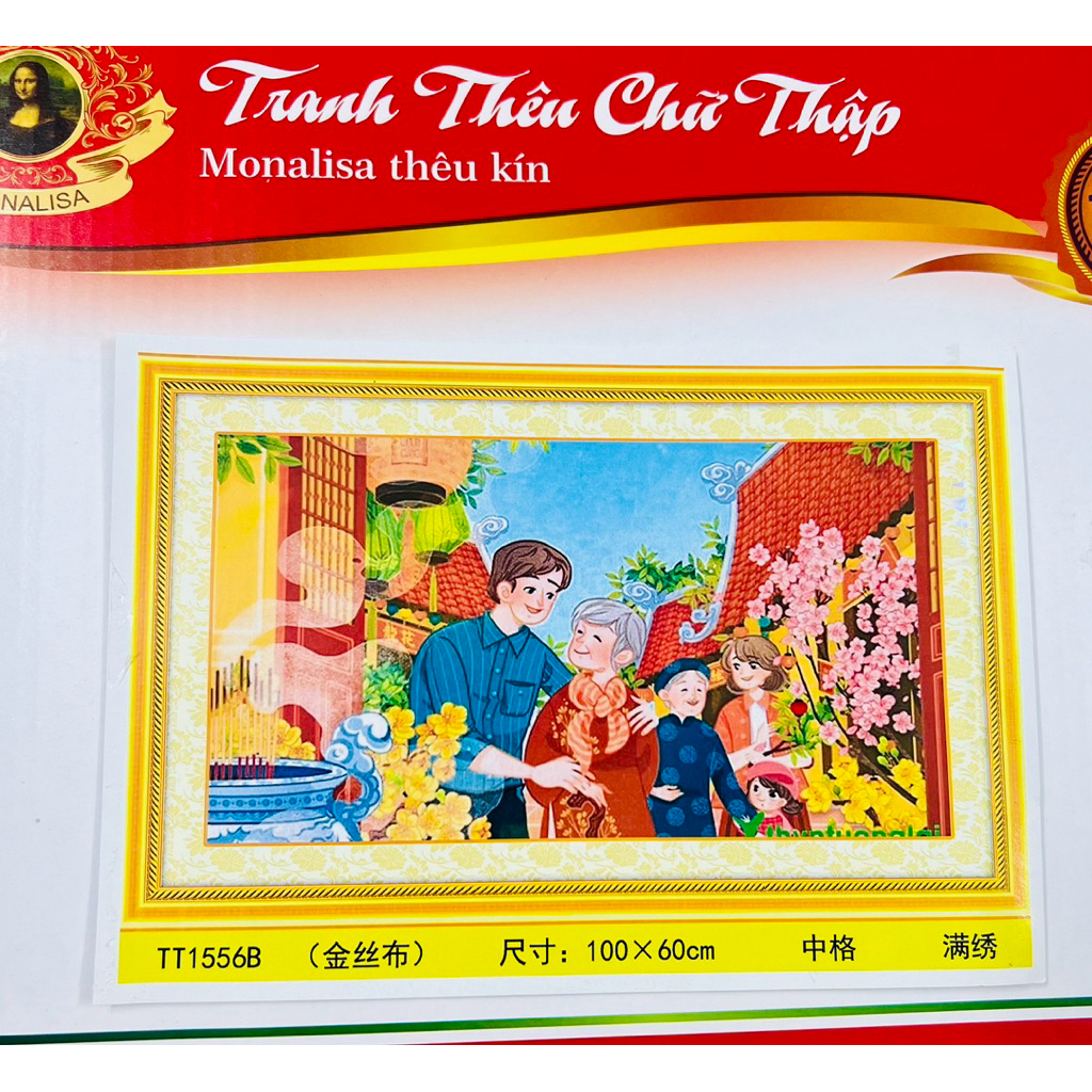 Tranh thêu kín Tết sum vầy TT1556B, kích thước 100 x 60 cm