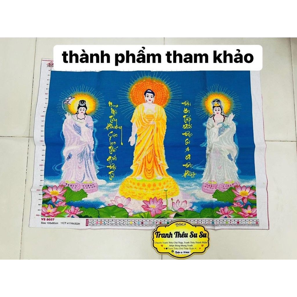 Tranh thêu kín tam thế Phật VS8037, kích thước 105 x 80 cm