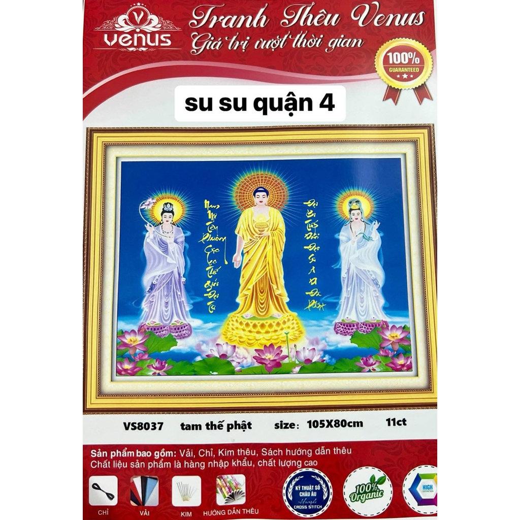 Tranh thêu kín tam thế Phật VS8037, kích thước 105 x 80 cm