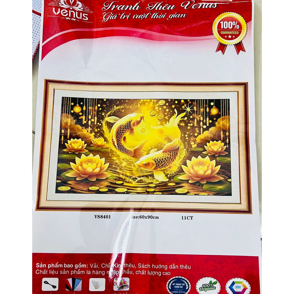 Tranh thêu kín Song ngư cá vàng VS8401, kích thước 60x 90 cm