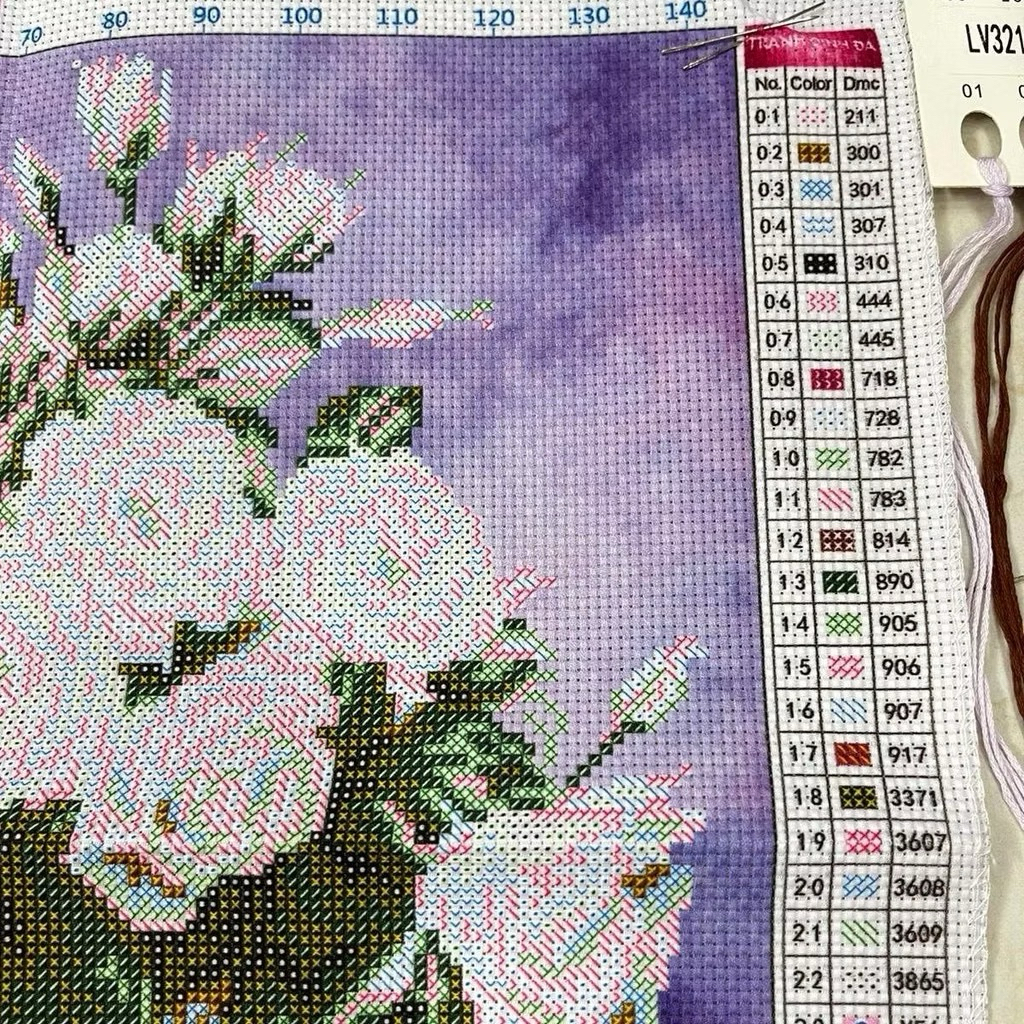 Tranh thêu chữ thập Hoa hồng vàng LV3212, kích thước 43 x 51 cm