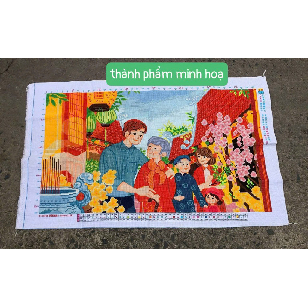 Tranh thêu kín Tết sum vầy TT1556B, kích thước 100 x 60 cm